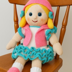 PDF Knitting Pattern Rag Doll Toy with Removable Clothes Knitted Hair Riva Ragdoll DK ( 8 ply ) 48cm 18" Girls Gift Idea LH012