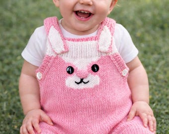 PDF Knitting Pattern Baby Girls Boys Cute Easter Bunny Rabbit Romper with Ears DK 8ply 14 - 20" Premature - 12 mths  Download