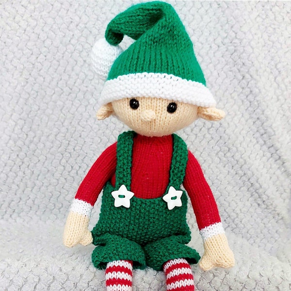 Santas Helper Christmas Elf Toy Ornament Posable PDF Knitting Pattern DK ( 8 ply ) 46cm Xmas Evan Elf Decoration Easy Knit  LH021