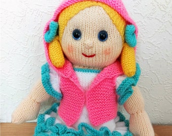 PDF Knitting Pattern Rag Doll Toy with Removable Clothes Knitted Hair Riva Ragdoll DK ( 8 ply ) 48cm 18" Girls Gift Idea LH012