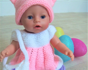 Easy Knit PDF Knitting Pattern Baby Dolls Clothes Hat Sweater Top Leggingd Boots & Bag Beginners DK ( 8 ply ) Dolls Height 43cm 17" BB002