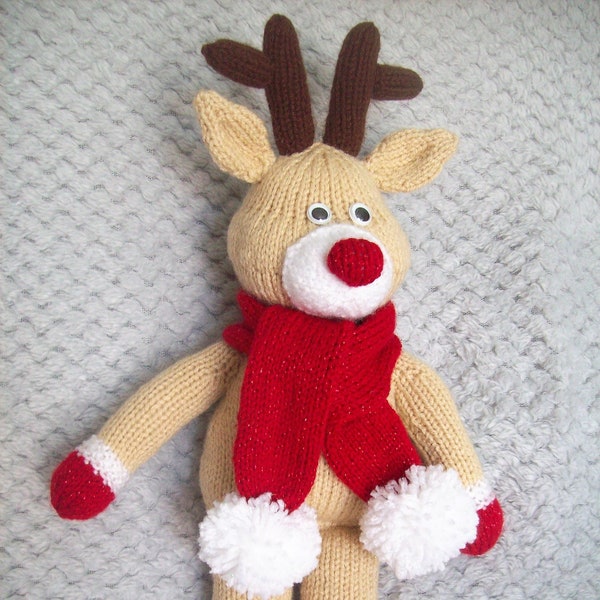 PDF Knitting Pattern Rudolph The Red Nose Reindeer Toy Christmas Decoration DK ( 8 ply ) 40cm 15" Childs Xmas Gift Idea BB008