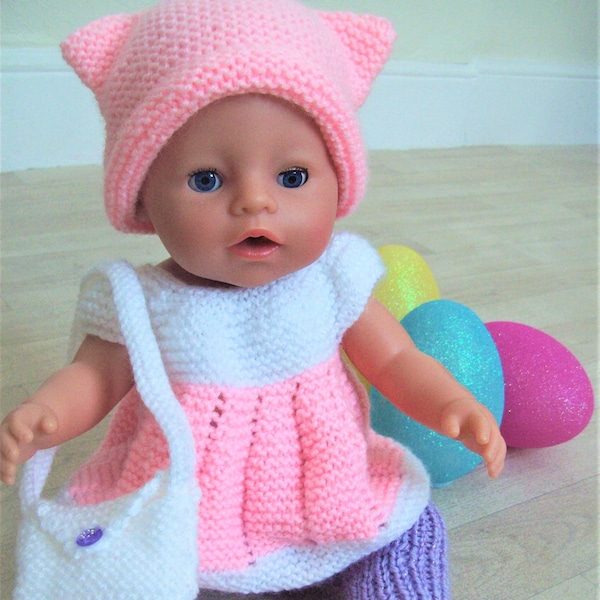 Easy Knit PDF Knitting Pattern Baby Dolls Clothes Hat Sweater Top Leggingd Boots & Bag Beginners DK ( 8 ply ) Dolls Height 43cm 17" BB002