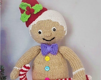 PDF Knitting Pattern Gingerbread Man Christmas Toy Ornament Candy Cane Decoration DK ( 8 ply ) Holly Hat Xmas Download LH026