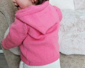 PDF Knitting Pattern Easy Knit Hooded Jacket Baby Boys Girls Raglan Cardigan DK ( 8 ply ) 20 - 24" 6mths - 4 years Beginners Download LH038