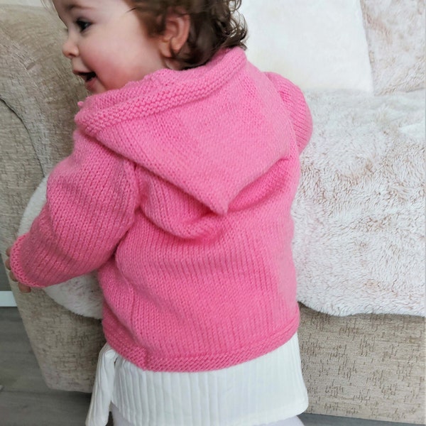 PDF Knitting Pattern Easy Knit Hooded Jacket Baby Boys Girls Raglan Cardigan DK ( 8 ply ) 20 - 24" 6mths - 4 years Beginners Download LH038