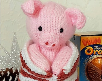 PDF Knitting Pattern Pig In Blanket Christmas Novelty Toy & Chocolate Orange Cover DK ( 8 ply) Xmas Ornament Decoration LH029