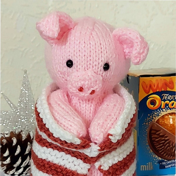 PDF Knitting Pattern Pig In Blanket Christmas Novelty Toy & Chocolate Orange Cover DK ( 8 ply) Xmas Ornament Decoration LH029