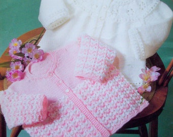 6 mths Downloadable scalloped eyelet 7179 PDF Baby girls Matinee Coat cardigan Bonnet Booties Knitting Pattern DK 14-18 inch Premature