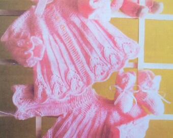 6 mths Downloadable scalloped eyelet 7179 PDF Baby girls Matinee Coat cardigan Bonnet Booties Knitting Pattern DK 14-18 inch Premature