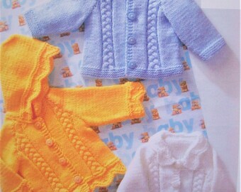 PDF Baby Girls Scalloped Edge Leaf Sweater Jumper Cardigan Knitting Pattern 4 ply 12-24 in Premature 4 years Downloadable vintage 4359