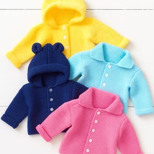 Easy PDF Knitting Pattern Hooded Jacket with Ears Cardigan Baby Boys Girls DK ( 8 ply ) 16 - 26" 0 - 6 years Beginners Downlaod BB001