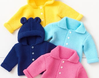 Easy PDF Knitting Pattern Hooded Jacket with Ears Cardigan Baby Boys Girls DK ( 8 ply ) 16 - 26" 0 - 6 years Beginners Downlaod BB001