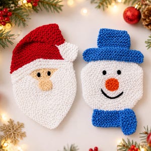 Santa & Snowman Christmas Coaster Knitting Pattern PDF Festive Home Decor 10cm DK Easy Download