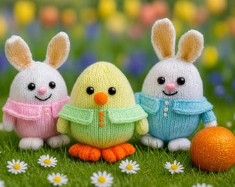 PDF Knitting Pattern Easter Egg Bunny Rabbit & Chick Chocolate Orange Cover Toy Decoration DK ( 8 ply ) Height 15 - 20cm 2 x Designs BB058