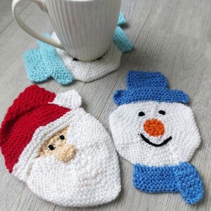 PDF Knitting Pattern Santa & Snowman Christmas Coaster Festive Home Decor 10cm DK 8ply Easy Knit Download image 3