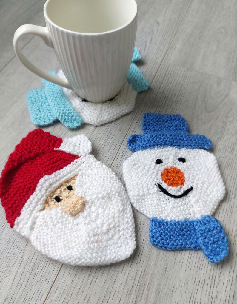 PDF Knitting Pattern Santa & Snowman Christmas Coaster Festive Home Decor 10cm DK 8ply Easy Knit Download image 3
