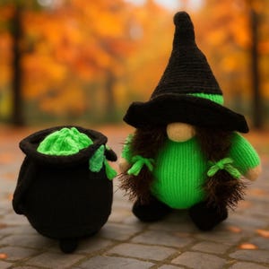 PDF Knitting Pattern Halloween Witch Chocolate Orange Cover with Cauldron Novelty Gonk Gnome Toy DK ( 8 ply ) 2 Designs LH025