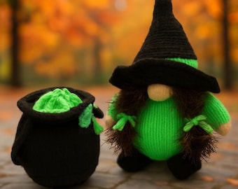 PDF Knitting Pattern Halloween Witch Chocolate Orange Cover with Cauldron Novelty Gonk Gnome Toy DK ( 8 ply ) 2 Designs LH025