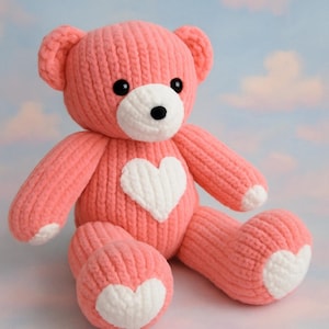 PDF Knitting Pattern Valentines Heart Teddy Bear Soft Toy 35cm Seated Flutterby Chunky ( Bulky, 12 ply ) Baby Girls Boys Gift Nursery