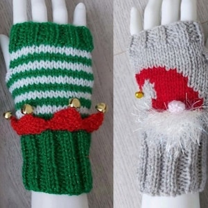 Ladies Girls Christmas Fingerless Gloves Wrist Warmers Santa Gonk Elf Design PDF Knitting Pattern DK ( 8 ply ) Holiday Gift stocking Filler