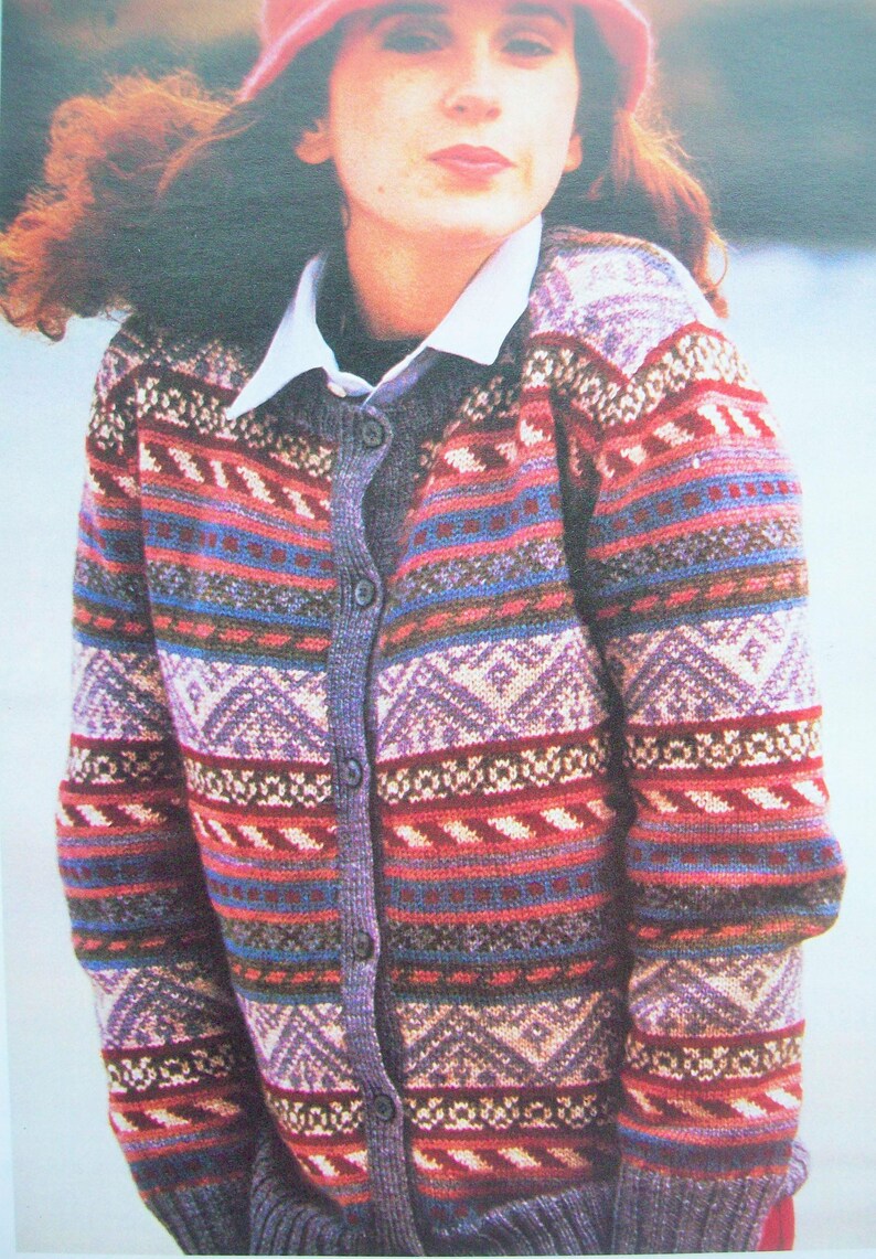 PDF Ladies Fair Isle Jacket Cardigan Knitting Pattern 4 Ply 32 Etsy UK