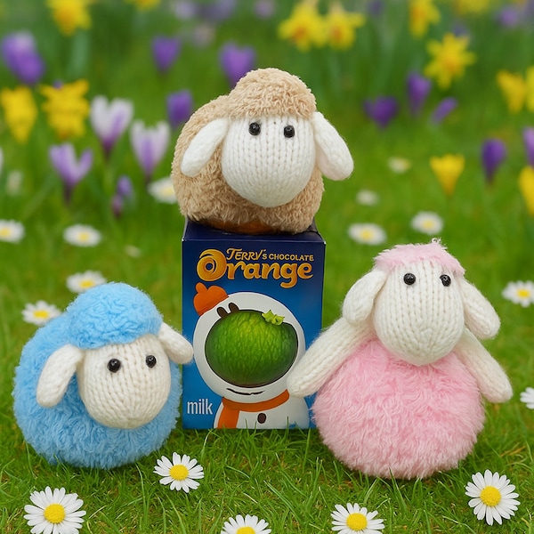 PDF Knitting Pattern Easter Lamb Sheep Spring Chocolate Orange Cover Bath Bomb Truffle DK ( 8 ply ) Quick Easy Craft fair Knit BB061
