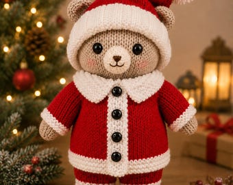 Blueboo Santa Teddy Bear Suit Knitting Pattern PDF Christmas Toy / Decoration 28cm DK 8ply