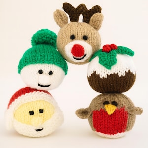 PDF Knitting Pattern Christmas Tree Decorations Ornaments Baubles Santa Reindeer Pudding Robin Snowman DK (8 ply) 7cm Quick  Easy Knit BB009