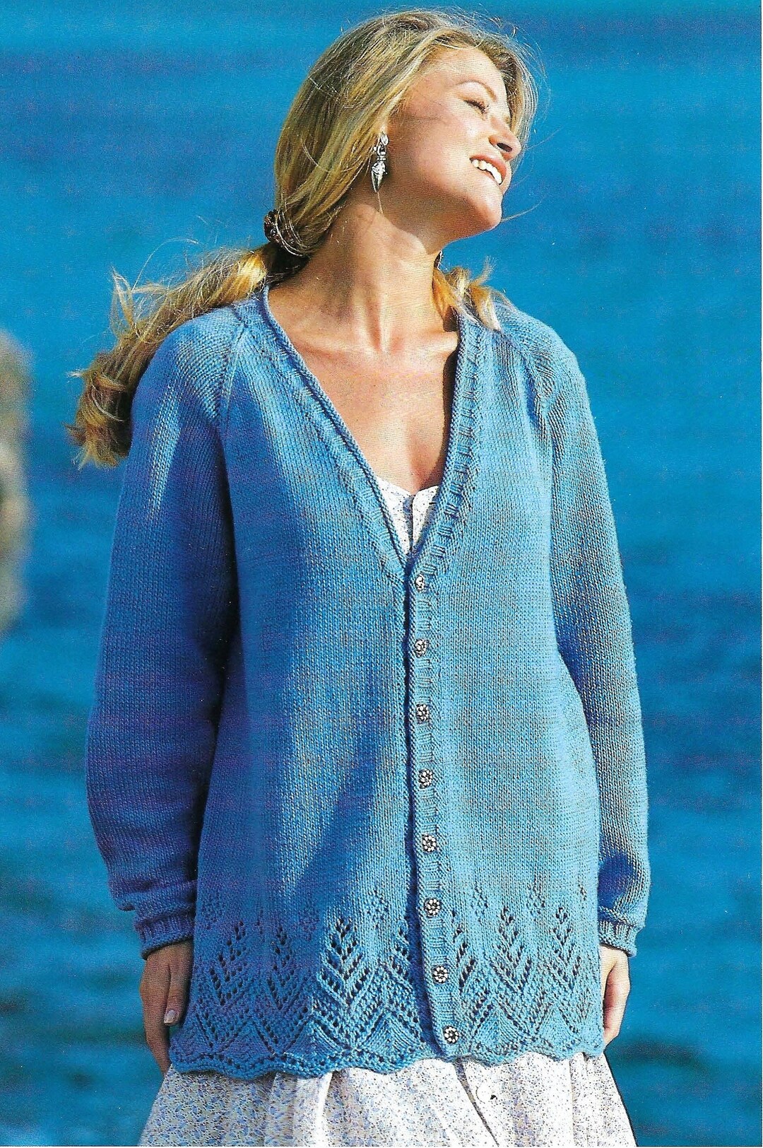 PDF Ladies Long Length Cardigan Lace Eyelet Edge Knitting Etsy