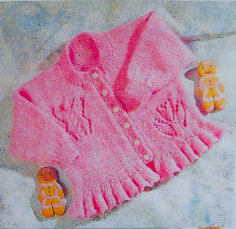PDF Download Baby Girls Peplum Frill Cardigan Knitting Pattern DK 16-26 inch 0-7 years 5148