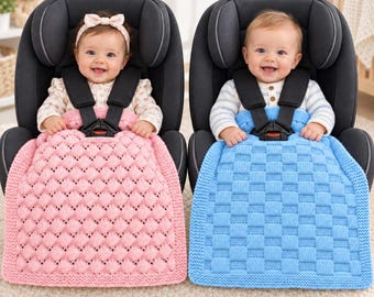 Baby Car Seat Blanket Knitting Pattern PDF Pram Pushchair Cover Lace Basketweave DK