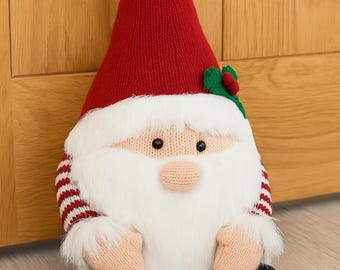 PDF Knitting Pattern Santa Gonk Door Stop Scandinavian Christmas Decoration Aran ( 10ply, Worsted ) Worked flat Holiday Gnome BB049