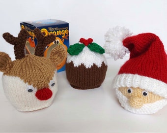 PDF Knitting Pattern Santa Reindeer & Xmas Pudding Chocolate Orange Bath Bomb Cover Christmas Decor Holiday DK ( 8 ply ) 3 Designs BB047