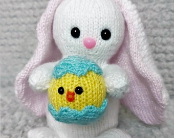 PDF Knitting Pattern Easter Bunny Rabbit Chick in Egg Soft Toy &  Chocolate Orange Cover DK ( 8 ply ) 16cm Decoration Download LH034