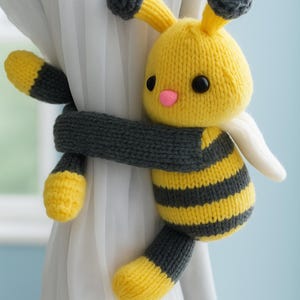 Bumble Bee Curtain Tie Pull Back PDF Knitting Pattern Childs Bedroom Decor Soft Toy DK ( 8 ply ) Insect Home Decoration 18cm Tiebacks BB044