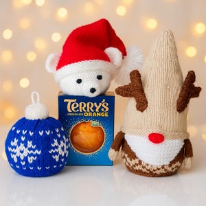 PDF Knitting Pattern Reindeer Gonk Gnome Polar Bear & Snowflake Fair Isle Chocolate Orange Cover DK 8ply Christmas Festive Decoration BB082