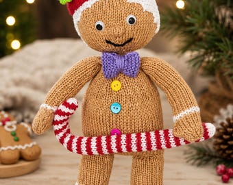 Gingerbread Man Toy Knitting Pattern PDF Christmas Decorations DK 8ply 37cm Easy Knit