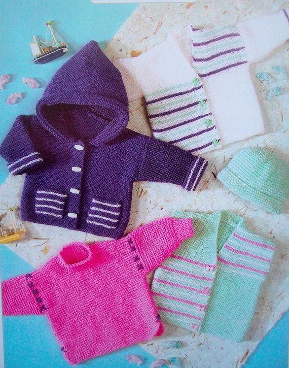 Baby Boy CABLE HOODED CARDIGAN TROUSERS KNITTING PATTERN Aran 14-28in Premature
