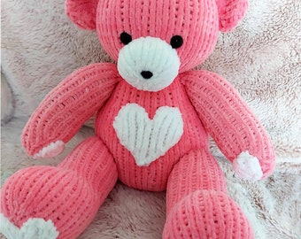 PDF Knitting Pattern Valentines Heart Teddy Bear Soft Toy 35cm Seated Flutterby Chunky ( Bulky, 12 ply ) Baby Girls Boys Gift Nursery