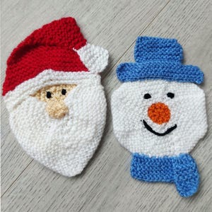PDF Knitting Pattern Santa & Snowman Christmas Coaster Festive Home Decor 10cm DK 8ply Easy Knit Download image 2