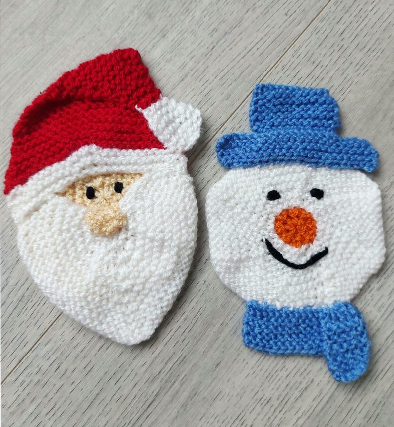 PDF Knitting Pattern Santa & Snowman Christmas Coaster Festive Home Decor 10cm DK 8ply Easy Knit Download image 2