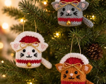 Christmas Cat Ferrero Rocher Cover & Tree Decoration Knitting Pattern PDF DK 8ply Easy Knit