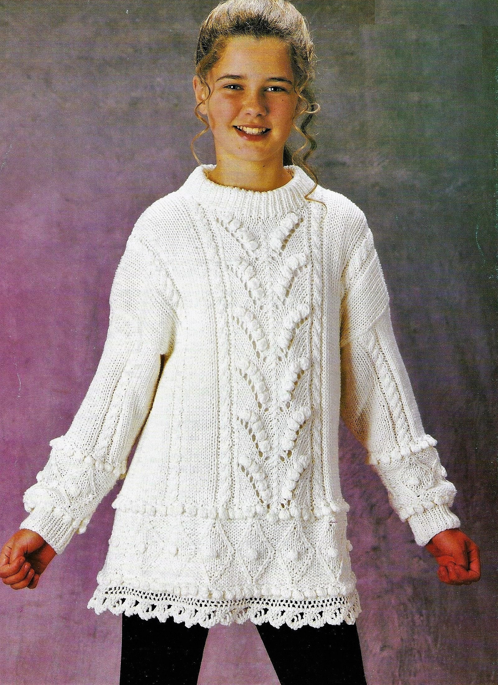 PDF Girls Cable Bobble Tunic Jumper 