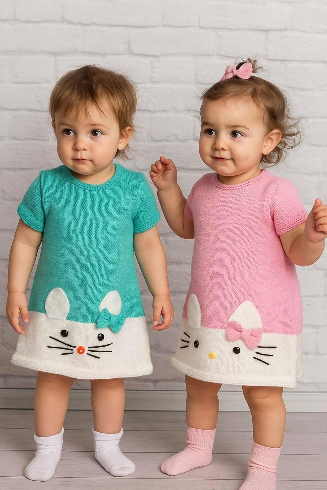 Kids Girls Fashion Summer Short Sleeve Cute Cat Bowknot Dress O-Neck Dress