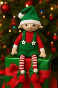 Santa's Helper Christmas Elf Toy Ornament Poseable PDF Knitting Pattern DK 8ply 46cm Xmas Evan Elf Festive Decoration Easy Knit Download