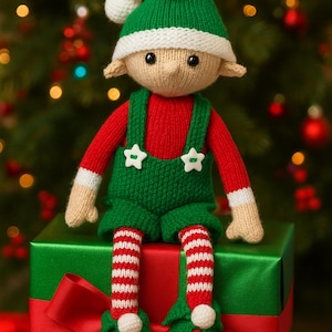 Santa&#39;s Helper Christmas Elf Toy Ornament Poseable PDF Knitting Pattern DK 8ply 46cm Xmas Evan Elf Festive Decoration Easy Knit Download