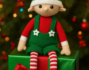 Santa's Helper Christmas Elf Toy Ornament Poseable PDF Knitting Pattern DK 8ply 46cm Xmas Evan Elf Festive Decoration Easy Knit Download