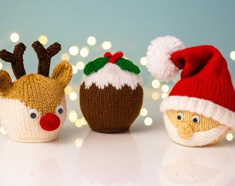PDF Knitting Pattern Santa Reindeer & Xmas Pudding Chocolate Orange Bath Bomb Cover Christmas Decor Holiday DK ( 8 ply ) 3 Designs BB047