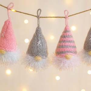 Christmas Gnome Gonk Tree Decoration Bauble PDF Knitting Pattern 12cm Tinsel Chunky & DK 8ply Festive Home Decor Downloadable